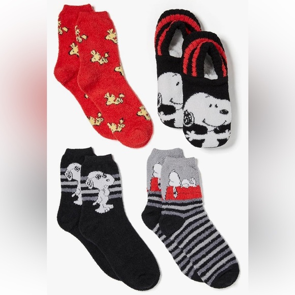 Peanuts Accessories - PEANUTS | 3 Pairs of Crews & 1 Pair of Slipper Socks Sz 9-11